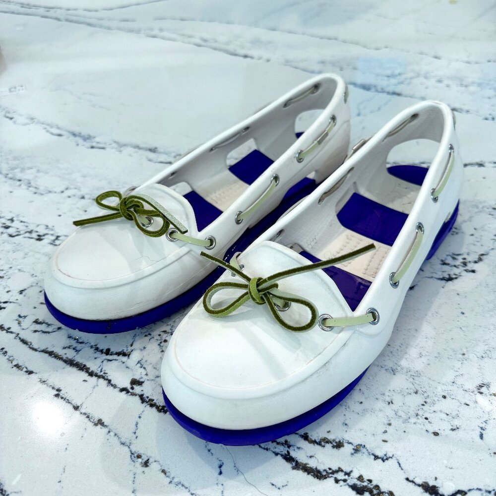 Crocs Beach Line Boat Shoes White/Purple Size 10